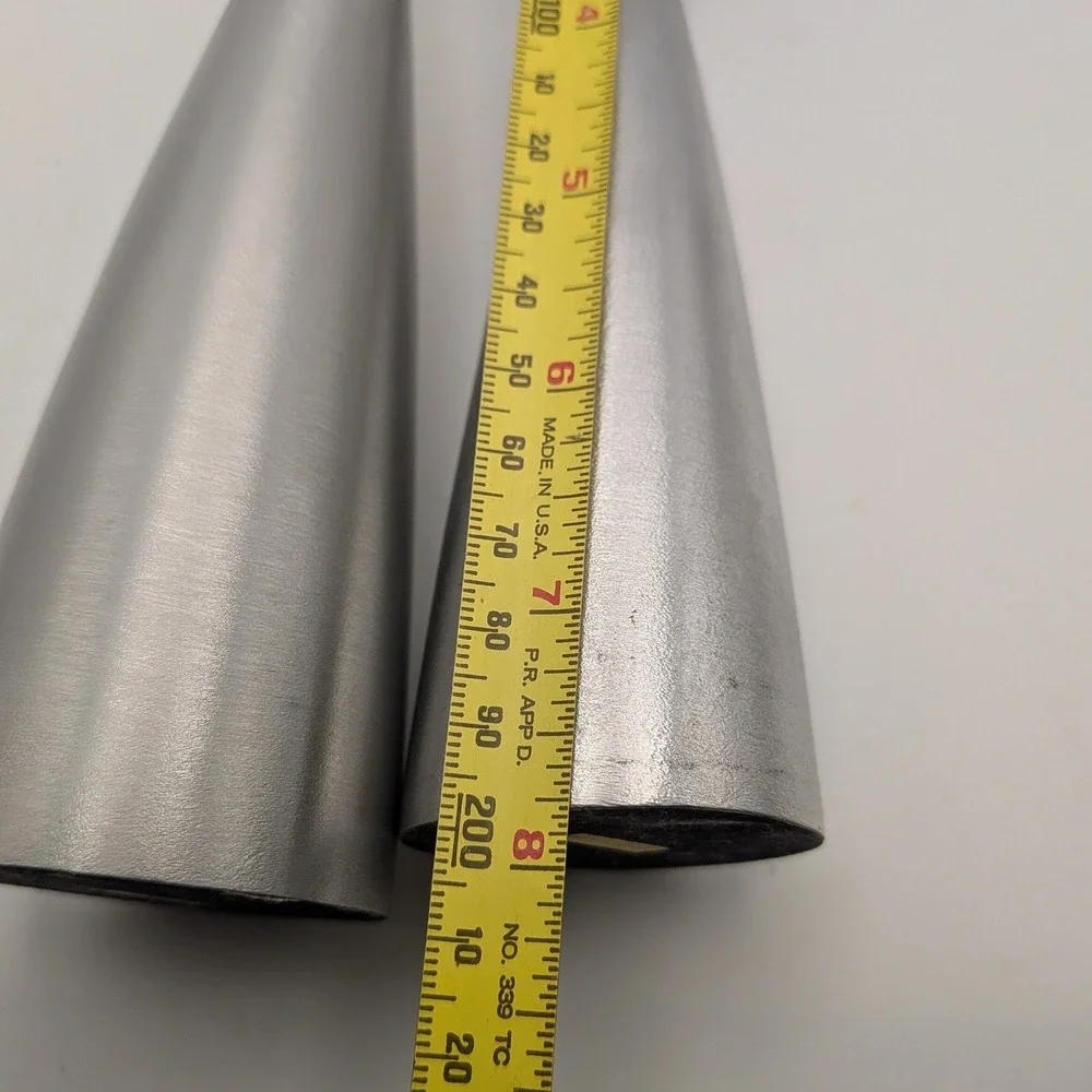 Vintage Mid Century Modern Brushed Silver Metal Taper Candlestick Holders Set 2